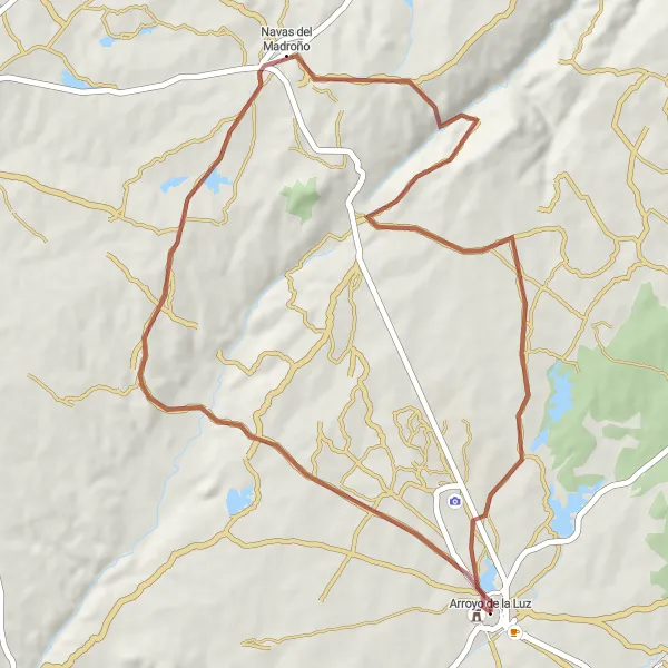 Map miniature of "Scenic Gravel Ride: Arroyo de la Luz Highlights" cycling inspiration in Extremadura, Spain. Generated by Tarmacs.app cycling route planner