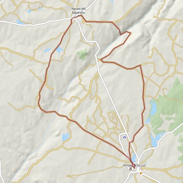 Miniatuurkaart van de fietsinspiratie "Rit door de natuur van Arroyo de la Luz" in Extremadura, Spain. Gemaakt door de Tarmacs.app fietsrouteplanner
