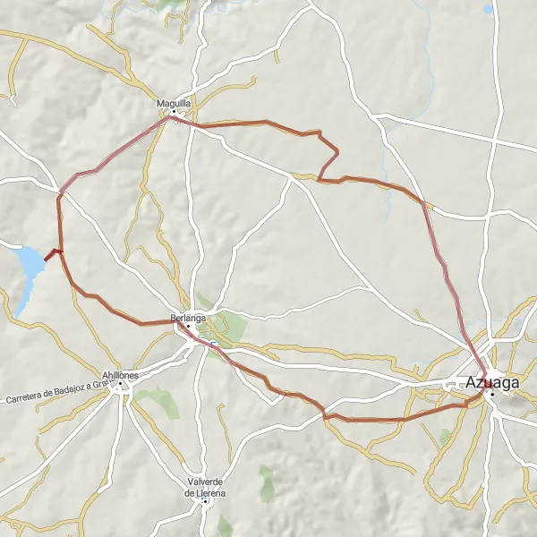 Miniatua del mapa de inspiración ciclista "Ruta de Ciclismo de Gravel desde Azuaga" en Extremadura, Spain. Generado por Tarmacs.app planificador de rutas ciclistas