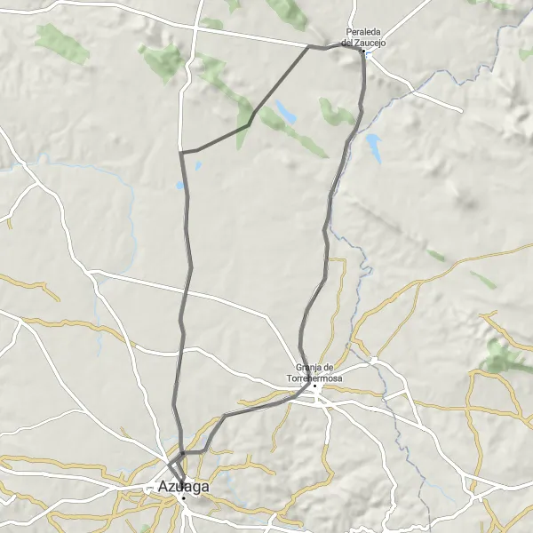 Miniatua del mapa de inspiración ciclista "Ruta en Bicicleta por Carretera a Peraleda del Zaucejo" en Extremadura, Spain. Generado por Tarmacs.app planificador de rutas ciclistas