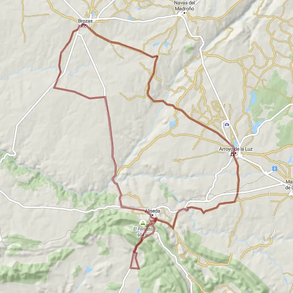 Miniatua del mapa de inspiración ciclista "Ruta de El Pericuto" en Extremadura, Spain. Generado por Tarmacs.app planificador de rutas ciclistas