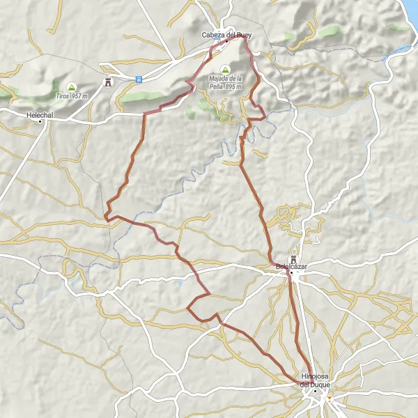 Map miniature of "Hidden Trails" cycling inspiration in Extremadura, Spain. Generated by Tarmacs.app cycling route planner