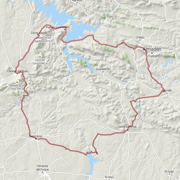 Map miniature of "Gravel Adventure" cycling inspiration in Extremadura, Spain. Generated by Tarmacs.app cycling route planner