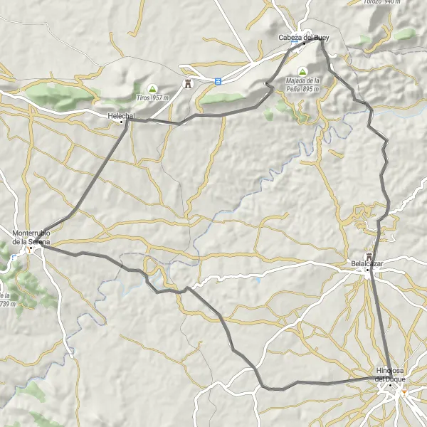 Map miniature of "The Cabeza del Buey Gravel Ride" cycling inspiration in Extremadura, Spain. Generated by Tarmacs.app cycling route planner