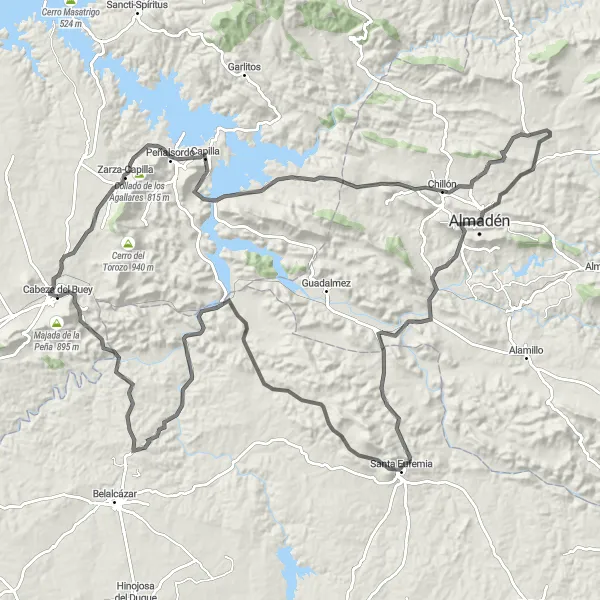 Map miniature of "The Ultimate Santa Eufemia Adventure" cycling inspiration in Extremadura, Spain. Generated by Tarmacs.app cycling route planner