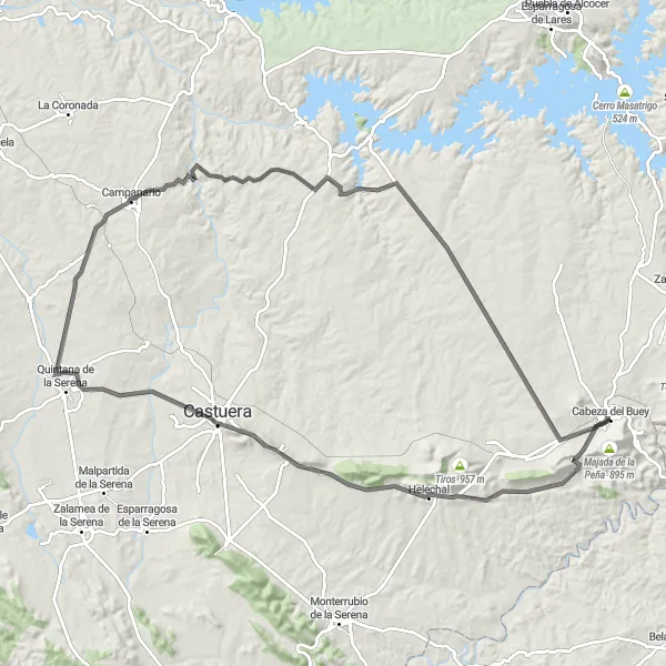 Map miniature of "Mountain Challenge" cycling inspiration in Extremadura, Spain. Generated by Tarmacs.app cycling route planner