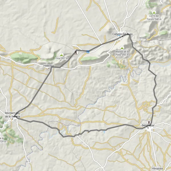 Map miniature of "Serena Valley Ride" cycling inspiration in Extremadura, Spain. Generated by Tarmacs.app cycling route planner