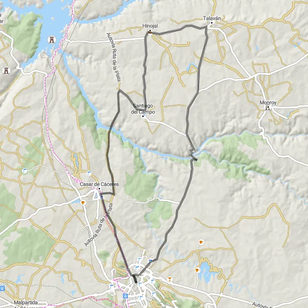 Miniatua del mapa de inspiración ciclista "Ruta del Mirador del Paseo Alto" en Extremadura, Spain. Generado por Tarmacs.app planificador de rutas ciclistas