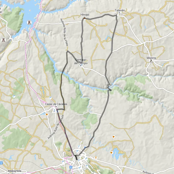 Map miniature of "Countryside Escape" cycling inspiration in Extremadura, Spain. Generated by Tarmacs.app cycling route planner