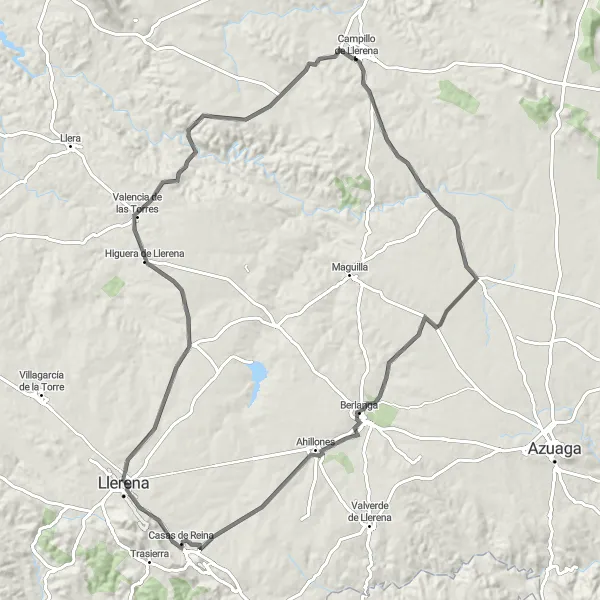 Miniatuurkaart van de fietsinspiratie "De Berlanga Verkenningstocht" in Extremadura, Spain. Gemaakt door de Tarmacs.app fietsrouteplanner