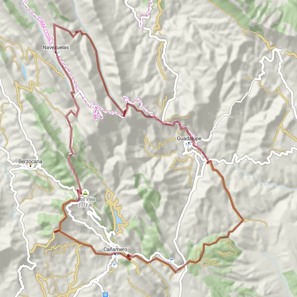 Miniatuurkaart van de fietsinspiratie "Gravelroute naar Navezuelas" in Extremadura, Spain. Gemaakt door de Tarmacs.app fietsrouteplanner