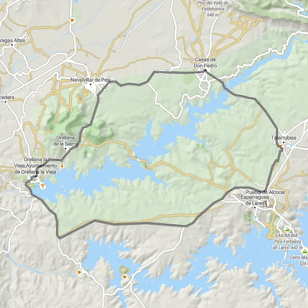 Map miniature of "Desert Delight" cycling inspiration in Extremadura, Spain. Generated by Tarmacs.app cycling route planner