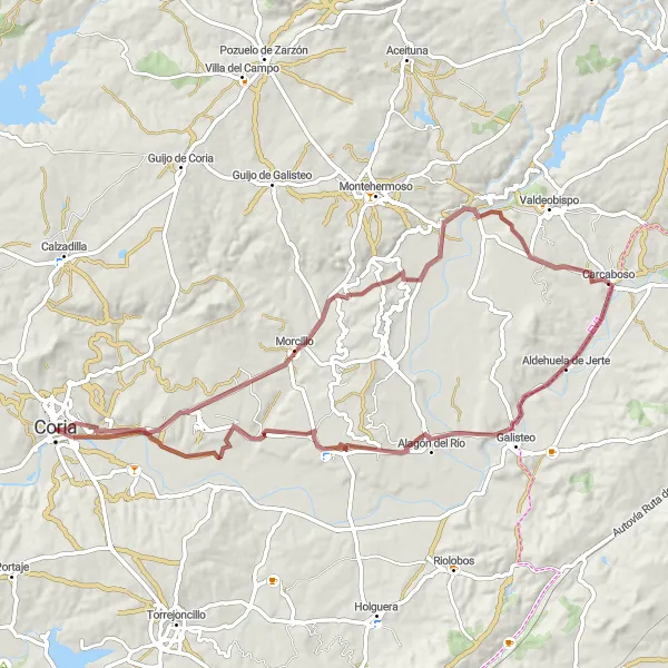 Miniatura mapy "Trasa wzdłuż Valle del Alagón" - trasy rowerowej w Extremadura, Spain. Wygenerowane przez planer tras rowerowych Tarmacs.app