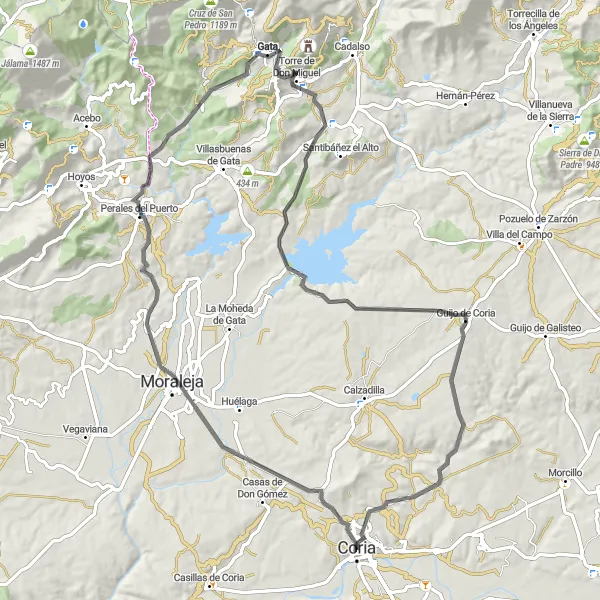 Miniatua del mapa de inspiración ciclista "Aventura en Carretera y Naturaleza" en Extremadura, Spain. Generado por Tarmacs.app planificador de rutas ciclistas