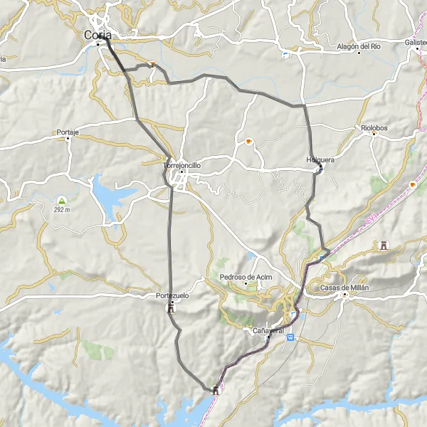 Miniatua del mapa de inspiración ciclista "Ruta Medieval y Paisajes" en Extremadura, Spain. Generado por Tarmacs.app planificador de rutas ciclistas