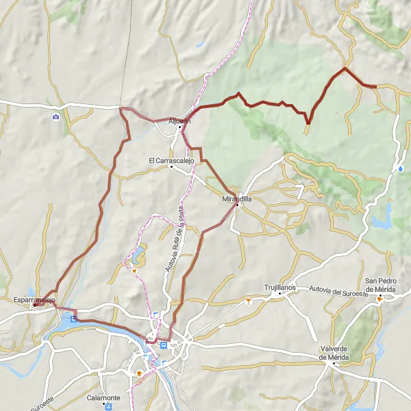 Miniatura mapy "Przejażdżka Gravel do Aljucén i Trajan Arch" - trasy rowerowej w Extremadura, Spain. Wygenerowane przez planer tras rowerowych Tarmacs.app