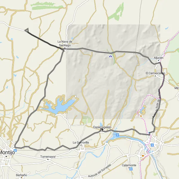 Miniatua del mapa de inspiración ciclista "Ruta rural por Extremadura" en Extremadura, Spain. Generado por Tarmacs.app planificador de rutas ciclistas