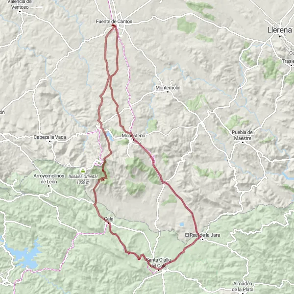 Miniatura mapy "Szlak Wzgórz Cala" - trasy rowerowej w Extremadura, Spain. Wygenerowane przez planer tras rowerowych Tarmacs.app