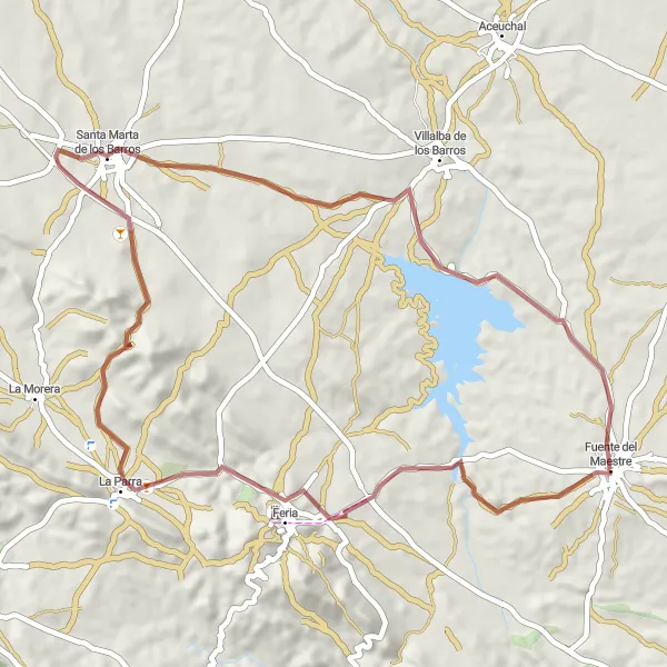 Map miniature of "Castillo de Feria Gravel Route" cycling inspiration in Extremadura, Spain. Generated by Tarmacs.app cycling route planner