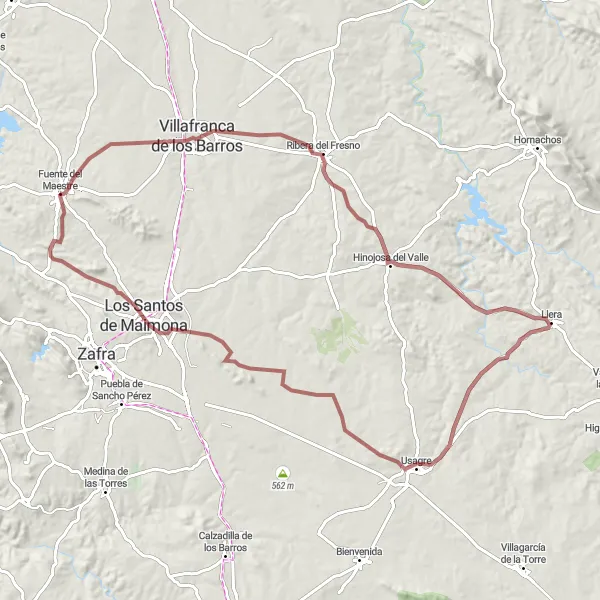 Miniatuurkaart van de fietsinspiratie "De Graveltocht van Fuente del Maestre" in Extremadura, Spain. Gemaakt door de Tarmacs.app fietsrouteplanner