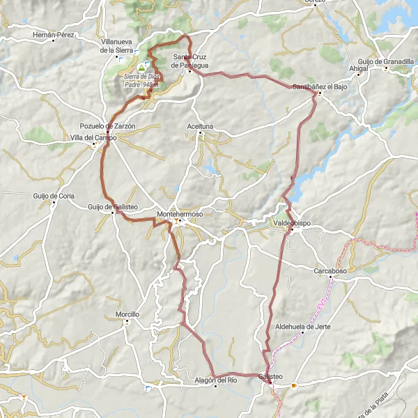 Miniatuurkaart van de fietsinspiratie "Gravelroute rond Alagón del Río" in Extremadura, Spain. Gemaakt door de Tarmacs.app fietsrouteplanner