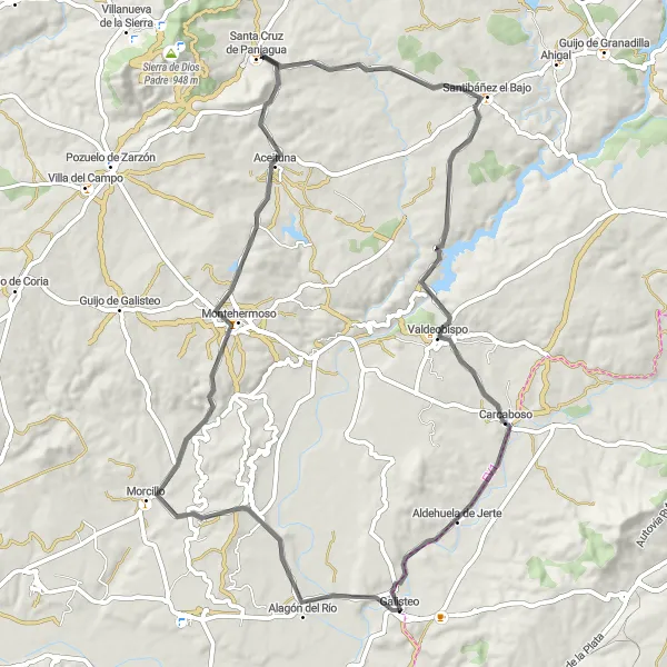 Miniatua del mapa de inspiración ciclista "Ruta de Morcillo a Carcaboso" en Extremadura, Spain. Generado por Tarmacs.app planificador de rutas ciclistas