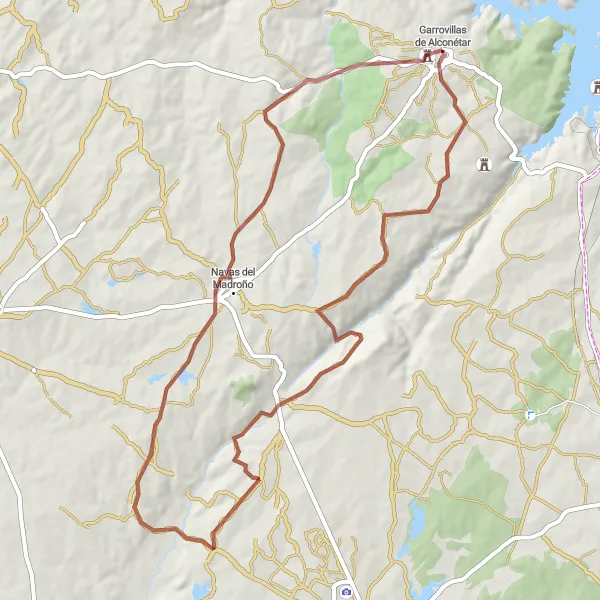 Miniatura mapy "Trasa rowerowa po szutrowej drodze wśród przyrody" - trasy rowerowej w Extremadura, Spain. Wygenerowane przez planer tras rowerowych Tarmacs.app