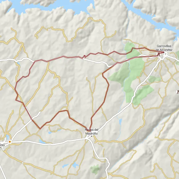 Miniatuurkaart van de fietsinspiratie "Gravel route rond Garrovillas" in Extremadura, Spain. Gemaakt door de Tarmacs.app fietsrouteplanner
