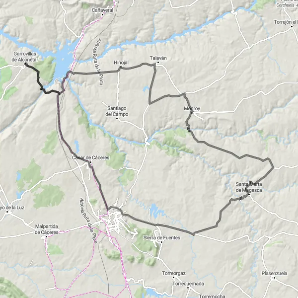 Miniatura mapy "Wspaniała Droga Wysokogórska z Garrovillas" - trasy rowerowej w Extremadura, Spain. Wygenerowane przez planer tras rowerowych Tarmacs.app