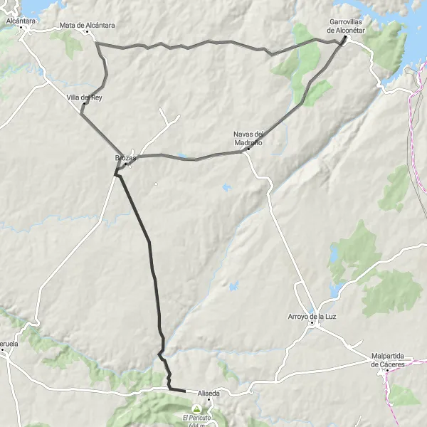 Map miniature of "Scenic Road Cycling Route with Cultural Highlights" cycling inspiration in Extremadura, Spain. Generated by Tarmacs.app cycling route planner