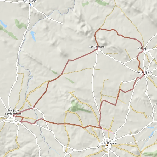 Miniatura mapy "Trasa Gravel Granja de Torrehermosa-Los Blázquez-La Granjuela" - trasy rowerowej w Extremadura, Spain. Wygenerowane przez planer tras rowerowych Tarmacs.app