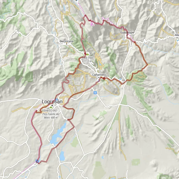 Miniatura mapy "Trasa MTB w okolicach Guadalupe" - trasy rowerowej w Extremadura, Spain. Wygenerowane przez planer tras rowerowych Tarmacs.app