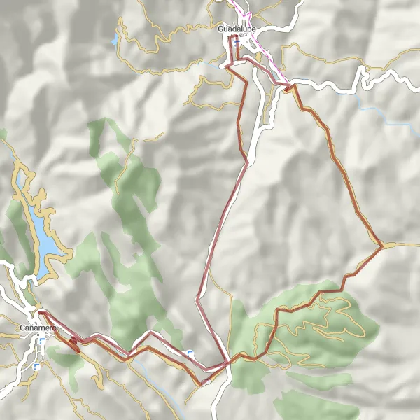 Miniatura mapy "Trasa gravelowa przez Casa de Gregorio López i Cañamero" - trasy rowerowej w Extremadura, Spain. Wygenerowane przez planer tras rowerowych Tarmacs.app