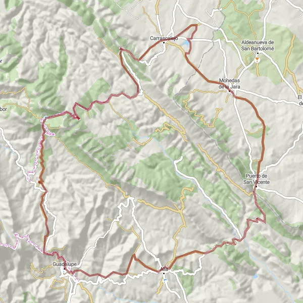 Miniatura mapy "Poznaj urodę Extremadury na szlaku gravelowym" - trasy rowerowej w Extremadura, Spain. Wygenerowane przez planer tras rowerowych Tarmacs.app