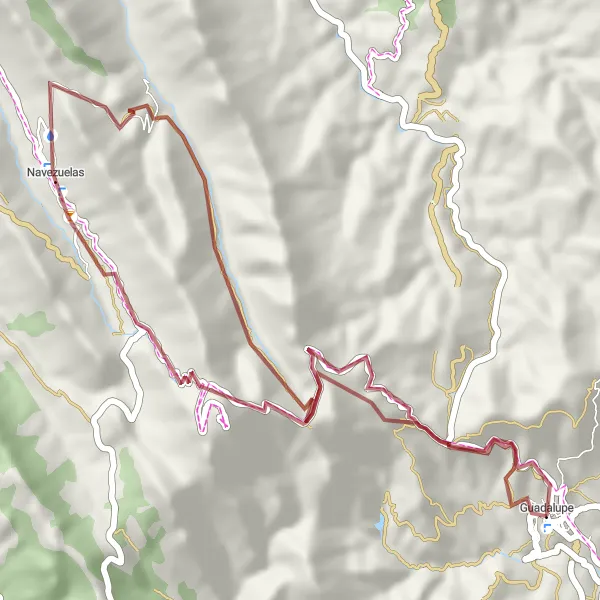 Map miniature of "Gravel Adventure - Hospital de Mujeres" cycling inspiration in Extremadura, Spain. Generated by Tarmacs.app cycling route planner