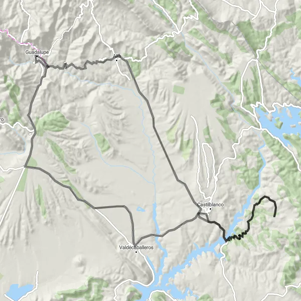 Miniatura mapy "Trasa rowerowa przez Alía, Castilblanco i Valdecaballeros" - trasy rowerowej w Extremadura, Spain. Wygenerowane przez planer tras rowerowych Tarmacs.app