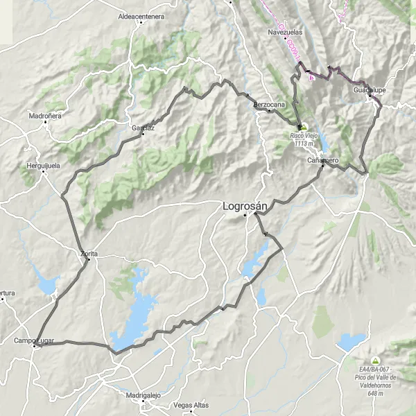 Miniatura mapy "Wyprawa szosowa przez piękne okolice Guadalupe" - trasy rowerowej w Extremadura, Spain. Wygenerowane przez planer tras rowerowych Tarmacs.app
