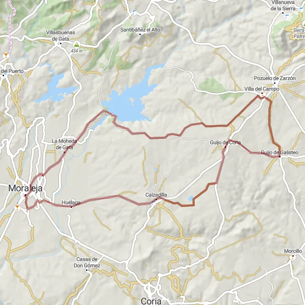 Map miniature of "Guijo de Galisteo and Villages of Sierra de Gata Gravel Ride" cycling inspiration in Extremadura, Spain. Generated by Tarmacs.app cycling route planner
