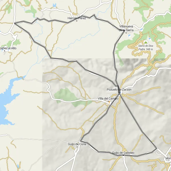 Map miniature of "Guijo de Galisteo and Natural Beauty Road Ride" cycling inspiration in Extremadura, Spain. Generated by Tarmacs.app cycling route planner