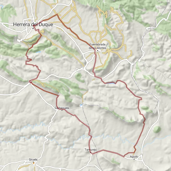 Map miniature of "Gravel Adventure" cycling inspiration in Extremadura, Spain. Generated by Tarmacs.app cycling route planner