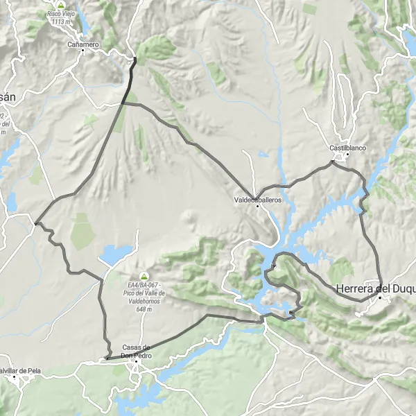 Miniatua del mapa de inspiración ciclista "Ruta de los Molinos" en Extremadura, Spain. Generado por Tarmacs.app planificador de rutas ciclistas