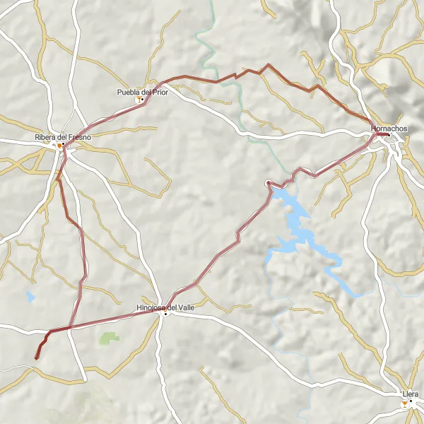 Miniatua del mapa de inspiración ciclista "Ruta hacia la belleza rural" en Extremadura, Spain. Generado por Tarmacs.app planificador de rutas ciclistas