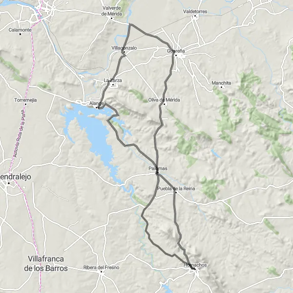 Miniatua del mapa de inspiración ciclista "Ruta hacia los tesoros de Extremadura" en Extremadura, Spain. Generado por Tarmacs.app planificador de rutas ciclistas