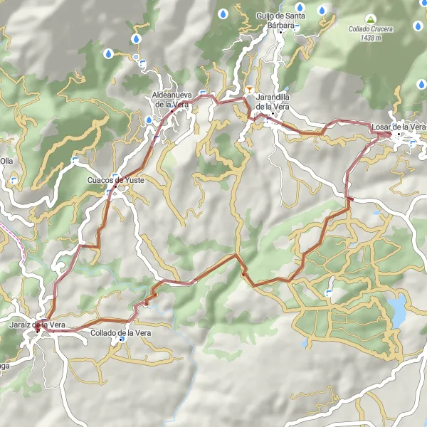 Map miniature of "Cuacos de Yuste Gravel Ride" cycling inspiration in Extremadura, Spain. Generated by Tarmacs.app cycling route planner