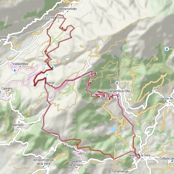 Miniatuurkaart van de fietsinspiratie "Gravelroute met uitzicht op de vallei" in Extremadura, Spain. Gemaakt door de Tarmacs.app fietsrouteplanner