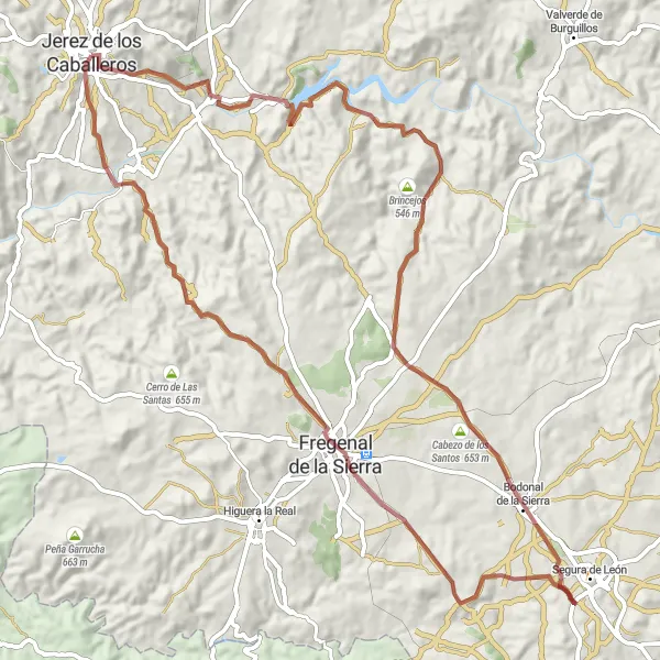 Map miniature of "Gravel Cycling Adventure in Extremadura" cycling inspiration in Extremadura, Spain. Generated by Tarmacs.app cycling route planner