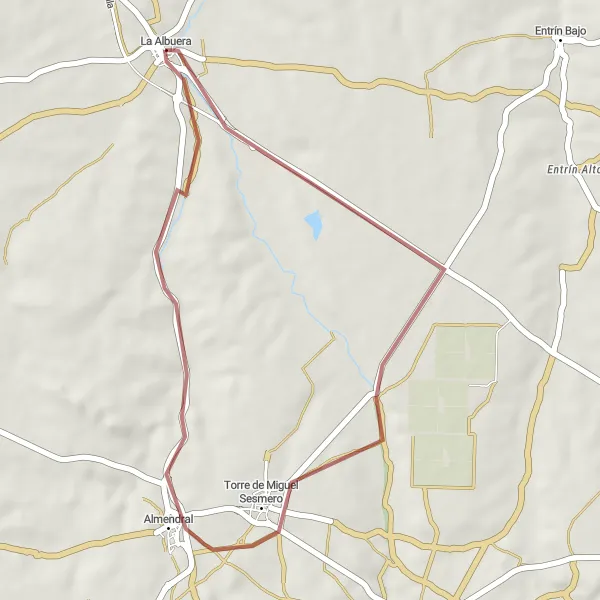 Map miniature of "Scenic Gravel Ride" cycling inspiration in Extremadura, Spain. Generated by Tarmacs.app cycling route planner