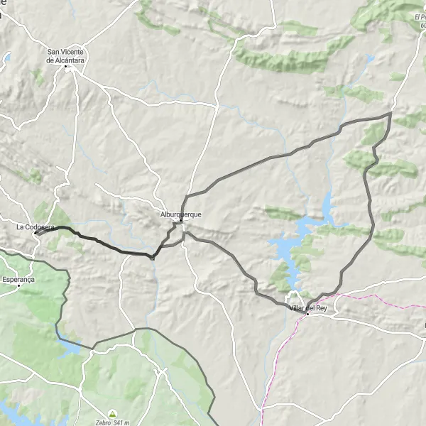 Miniatuurkaart van de fietsinspiratie "Road Cycling Adventure near La Codosera" in Extremadura, Spain. Gemaakt door de Tarmacs.app fietsrouteplanner