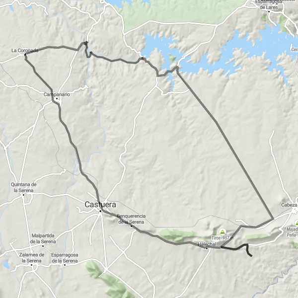 Miniatua del mapa de inspiración ciclista "Ruta de Almorchón" en Extremadura, Spain. Generado por Tarmacs.app planificador de rutas ciclistas