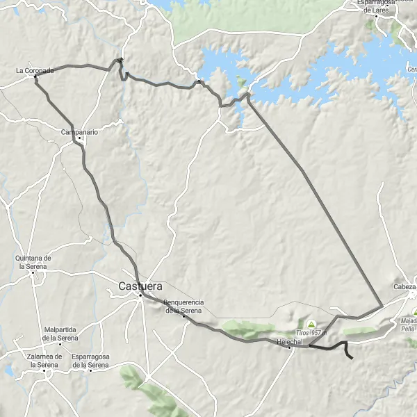 Miniatuurkaart van de fietsinspiratie "Rondrit Almorchón - Campanario" in Extremadura, Spain. Gemaakt door de Tarmacs.app fietsrouteplanner
